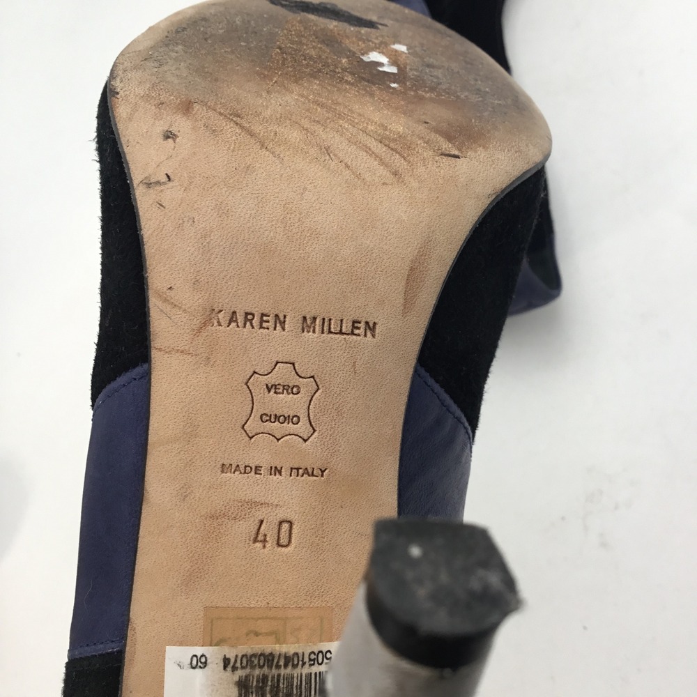 Karen Millen Navy Black Colorblock Suede Leather Striped Heel Pumps Italy 40 - Picture 6 of 8